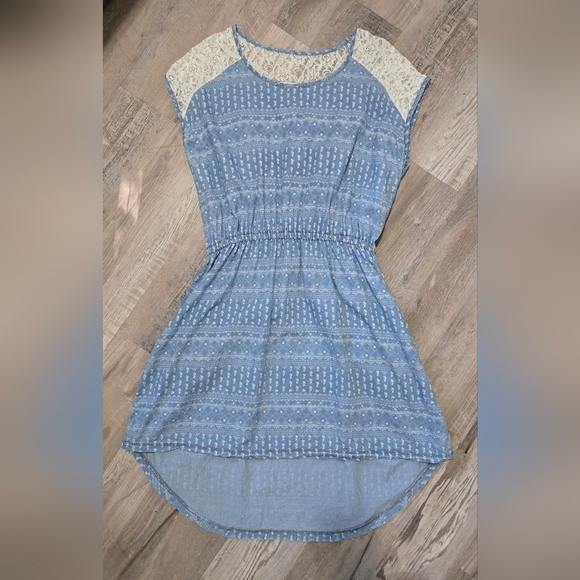 Panhandle Western Style Dress Size M Cotton Lacey Blue Midi Retro - Picture 1 of 15